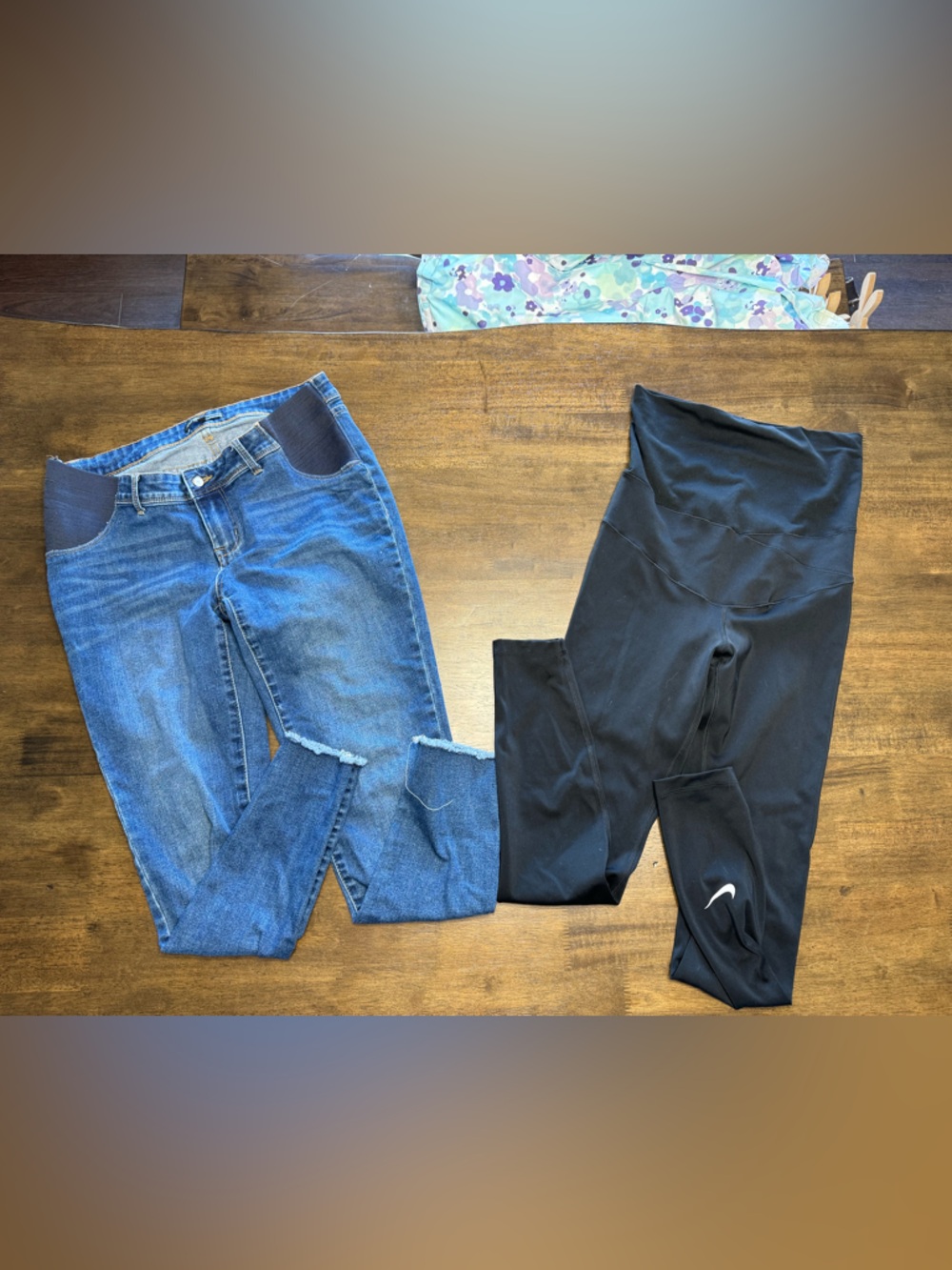 MATERNITY George Blue Denim Maternity Jeans and Nike leggings
